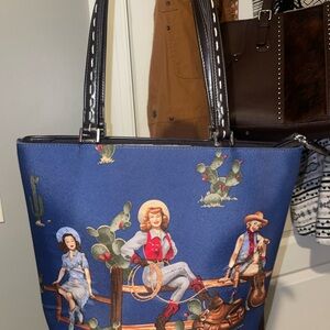 Blue Western-Themed Tote Bag